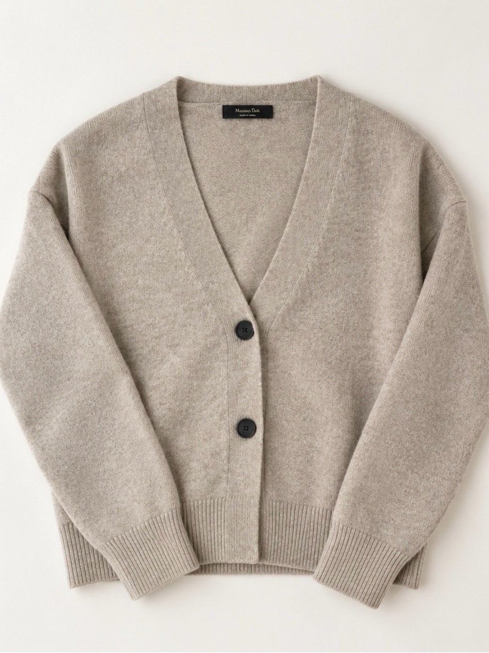 Massimo Dutti Neutral Taupe V-Neck Two-Button Cardigan
